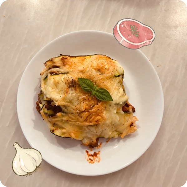 cheesy beefy zucchini lasagna (361 cal)