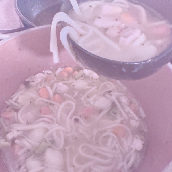 chicken noodle shrimp gnocchi broccoli carrot soup :D