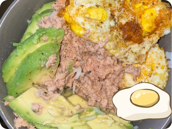 egg avocado tuna rice bowl