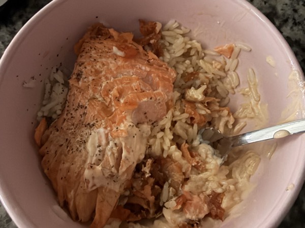salmon and rice w/ sauce