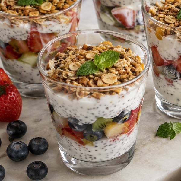 YOGURT CUP WITH COLORFUL FRUITS, CHIA & OAT CRUNCH